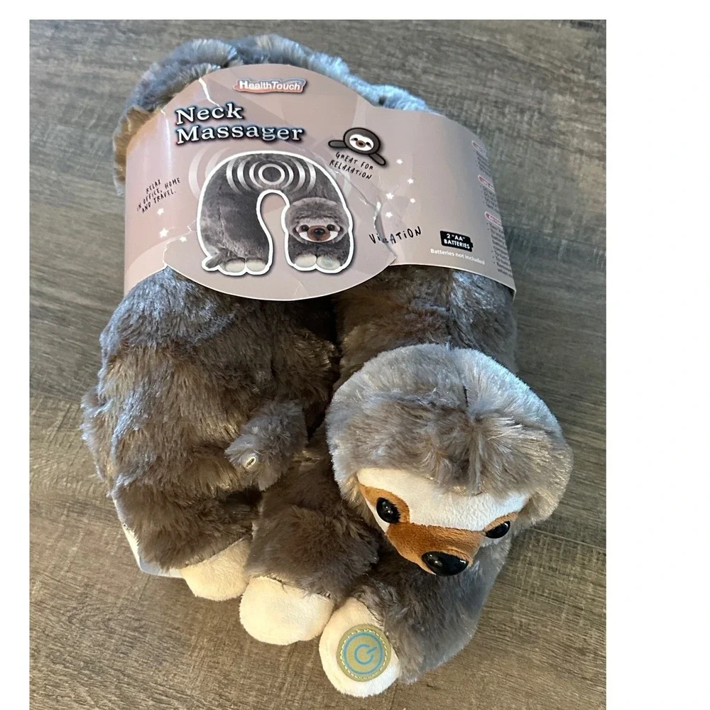 HealthTouch Sloth Vibrating Neck Massager Plush Grey Travel/Home/Work Pillow New